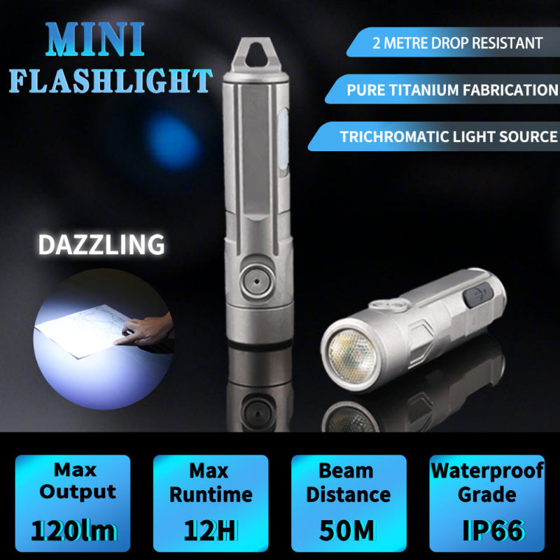 Tri Color Titanium Alloy LED Flashlight Pocket EDC Rechargeable Small Powerful Flashlight High Lumens-1